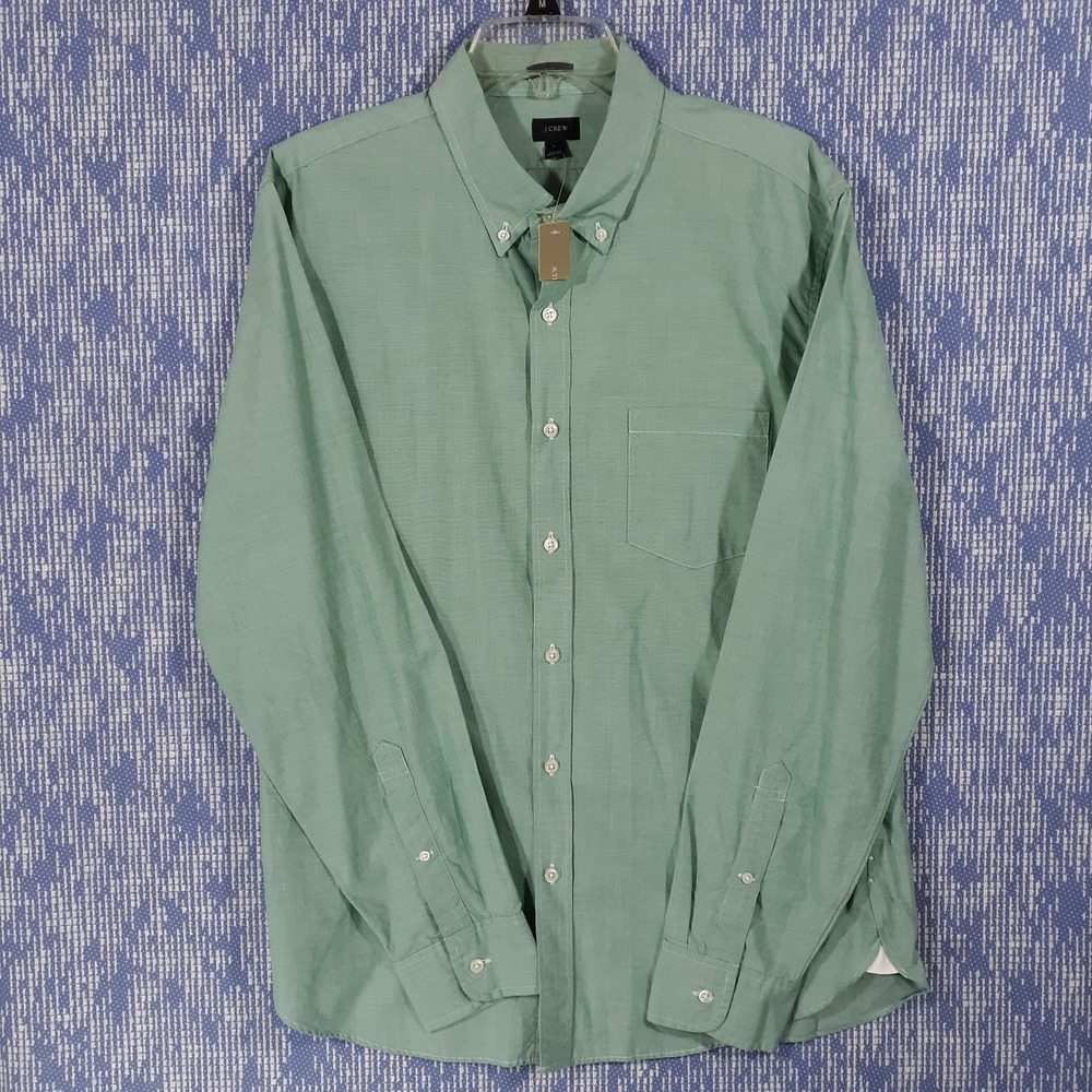 J.CREW Shirt Mens Large Slim Fit Green Cotton‎ Button Down Long Sleeve NEW